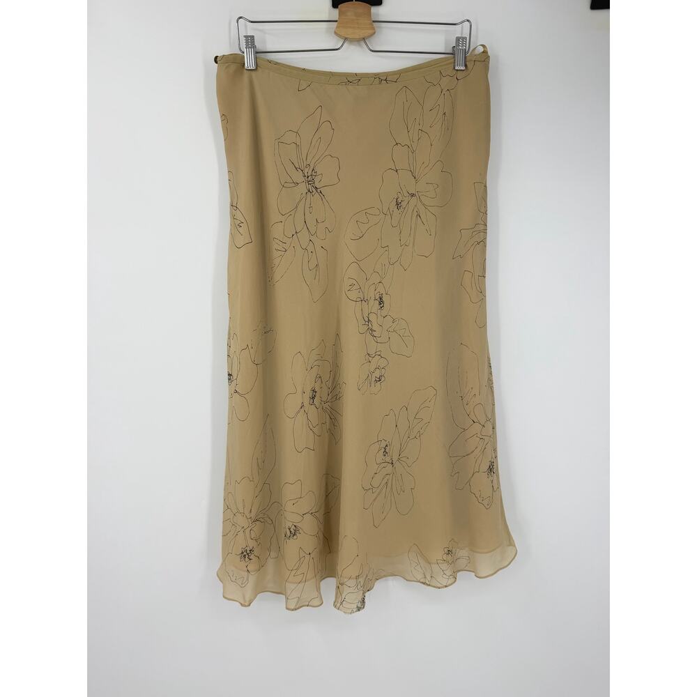 Vintage Alfani Womens Size 14 100% silk Midi Wrap Skirt Lined Tan Black Floral - Picture 5 of 13